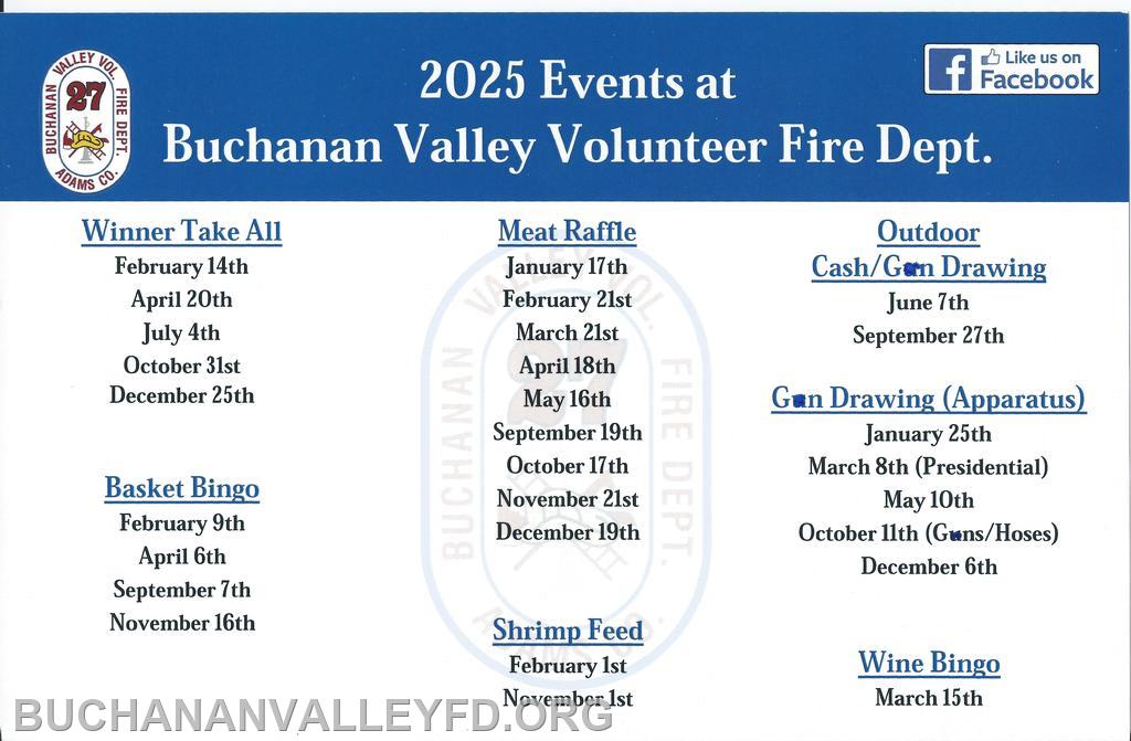 2025 Event Calendar Buchanan Valley Fire Department